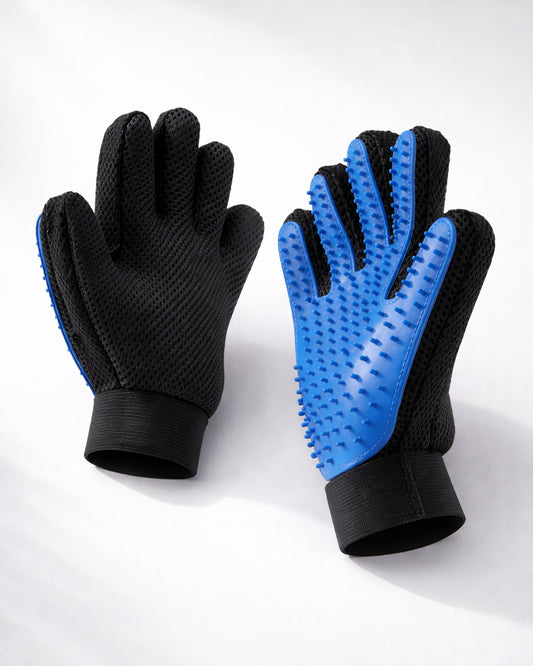 PawGroom grooming glove pair — mesh back and silicone palm side