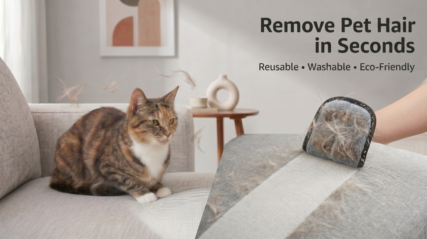 Remove pet hair in seconds — PawGroom reusable washable furniture mitt