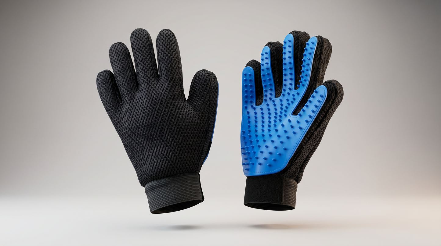 PawGroom grooming glove pair — silicone deshedding glove for dogs and cats