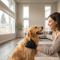 PawGroom Grooming Glove lifestyle — woman grooming dog