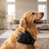 Woman brushing dog with PawGroom glove — bundle lifestyle