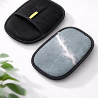 PawGroom furniture hair removal mitt — mesh side and ribbed side on white background