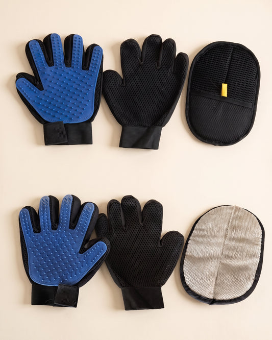 Two PawGroom 2-Step Shedding Kits — four grooming gloves and two furniture mitts