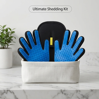 PawGroom Ultimate Shedding Kit — grooming glove pair and furniture hair remover mitt in basket